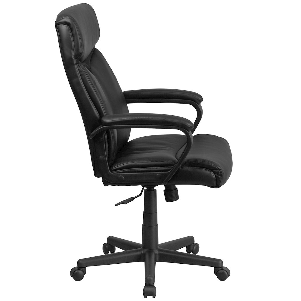 High Back Black Executive Swivel Office Chair with Slight Mesh Accent and Arms. Picture 9