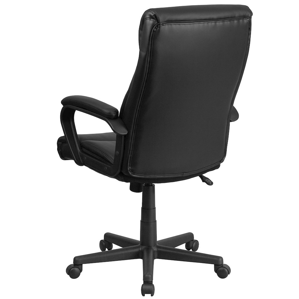 High Back Black Executive Swivel Office Chair with Slight Mesh Accent and Arms. Picture 7