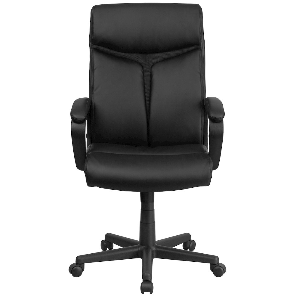 High Back Black Executive Swivel Office Chair with Slight Mesh Accent and Arms. Picture 10