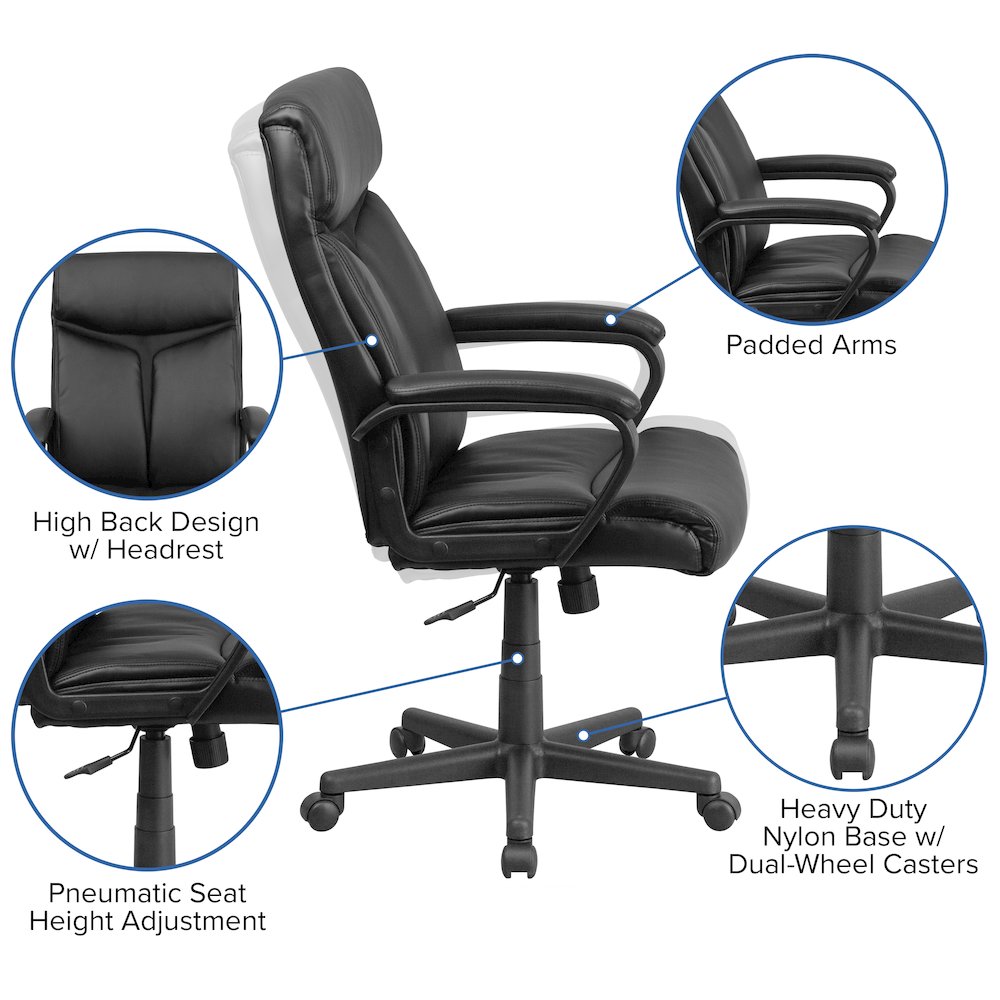 High Back Black Executive Swivel Office Chair with Slight Mesh Accent and Arms. Picture 5