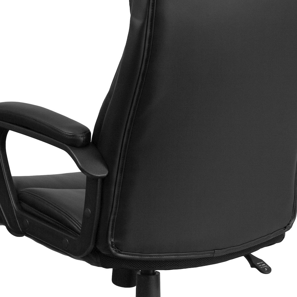 High Back Black Executive Swivel Office Chair with Slight Mesh Accent and Arms. Picture 8
