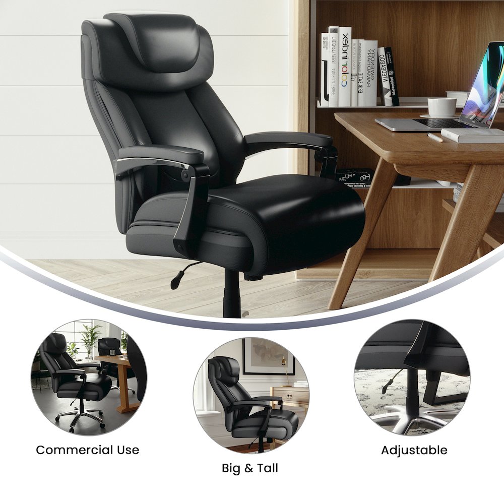 500 lb. Rated Black Executive Swivel Office Chair with Adjustable Headrest. Picture 6