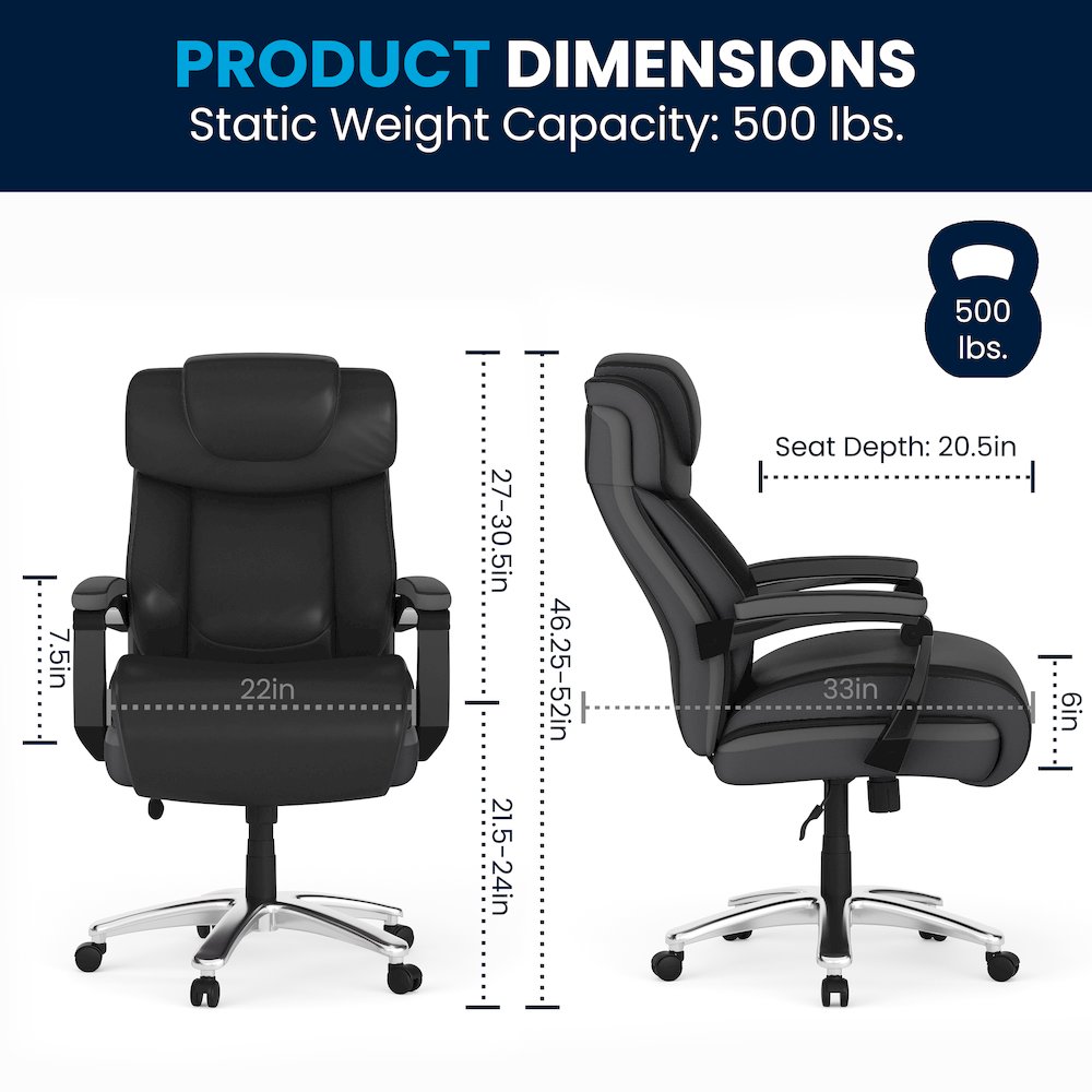 500 lb. Rated Black Executive Swivel Office Chair with Adjustable Headrest. Picture 8