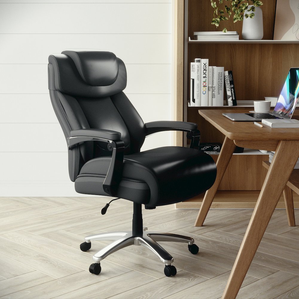 500 lb. Rated Black Executive Swivel Office Chair with Adjustable Headrest. Picture 3