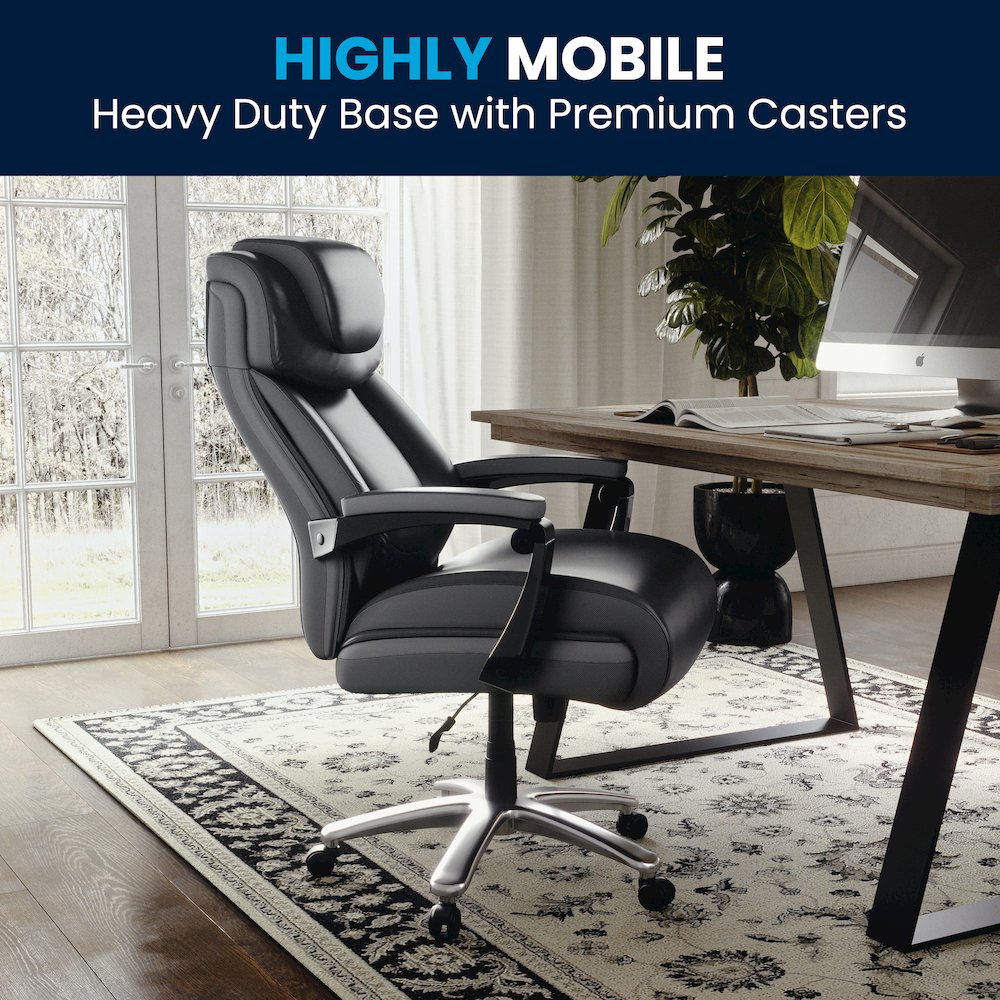 500 lb. Rated Black Executive Swivel Office Chair with Adjustable Headrest. Picture 9