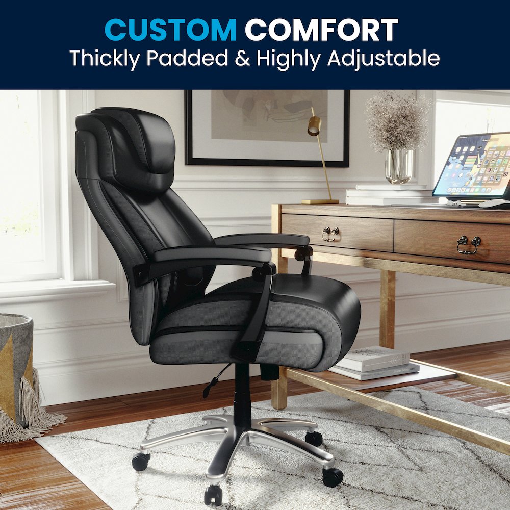 500 lb. Rated Black Executive Swivel Office Chair with Adjustable Headrest. Picture 10
