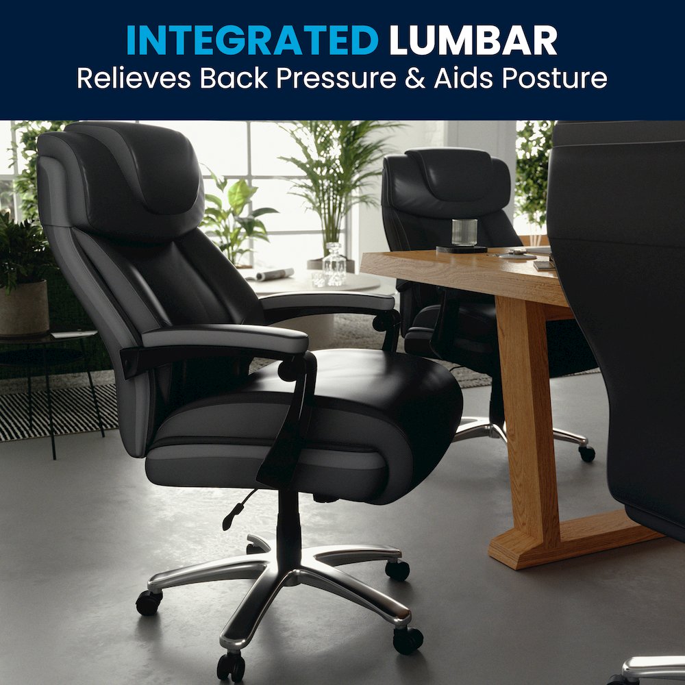 500 lb. Rated Black Executive Swivel Office Chair with Adjustable Headrest. Picture 11