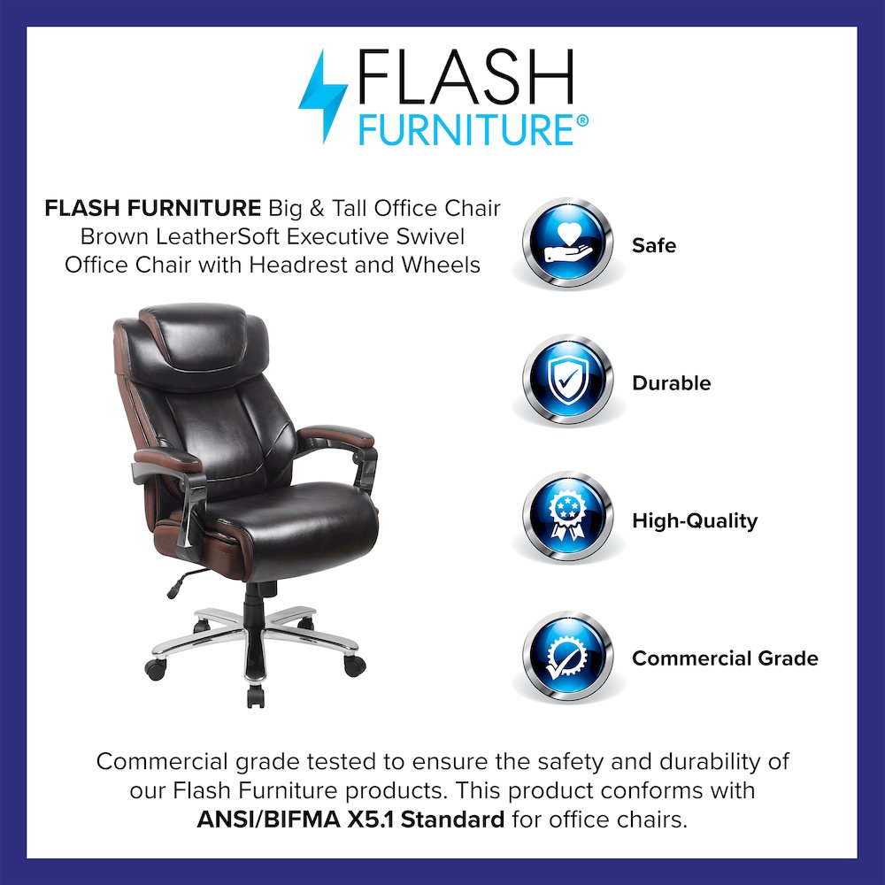 Office Chair | Brown Executive Swivel Office Chair with Headrest and Wheels. Picture 4