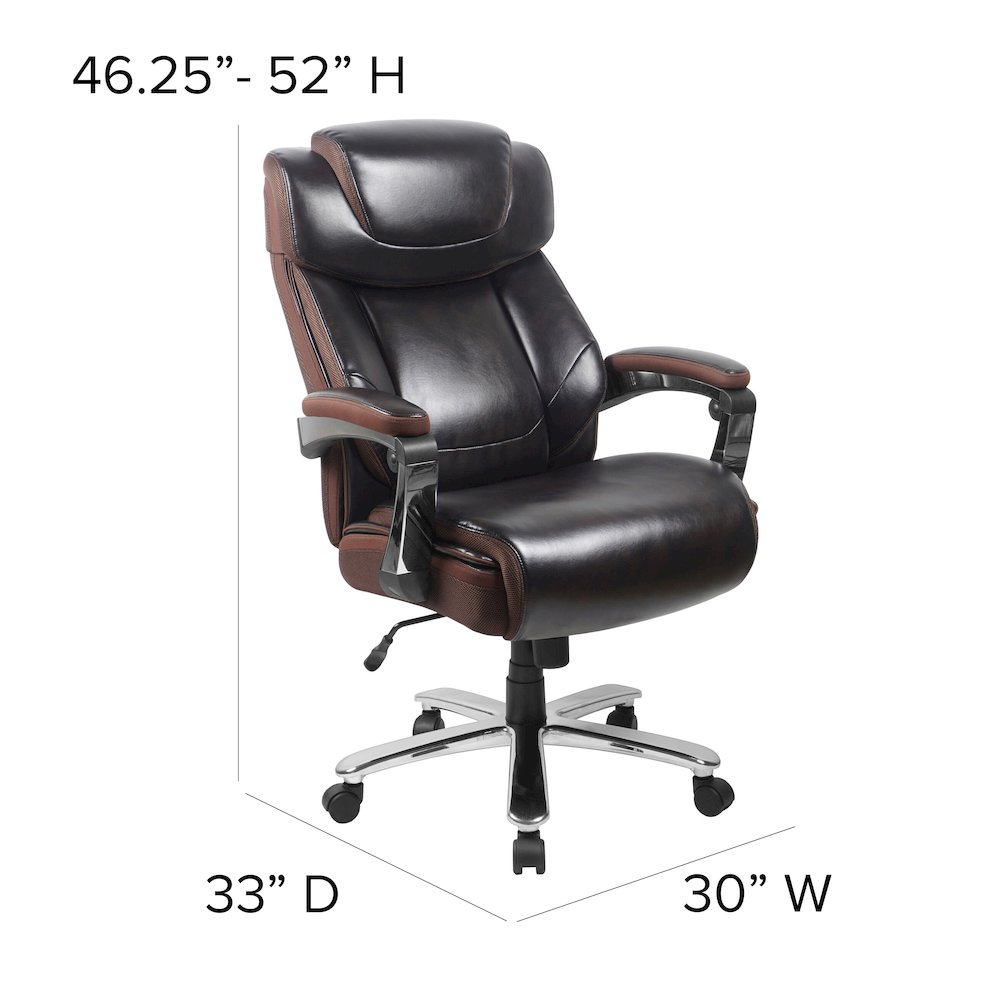 Big & Tall 500 lb. Rated Brown LeatherSoft Executive Swivel Ergonomic Office Chair with Adjustable Headrest. Picture 2