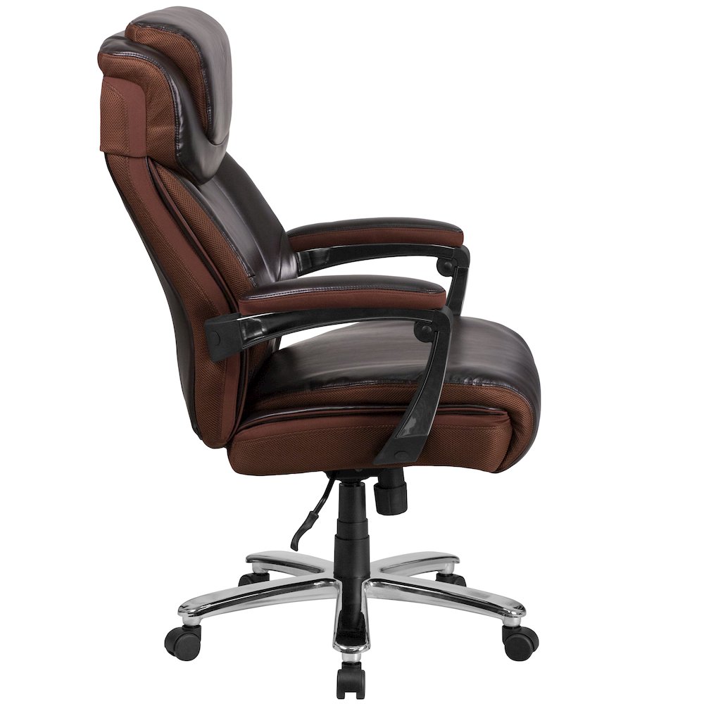 Big & Tall 500 lb. Rated Brown LeatherSoft Executive Swivel Ergonomic Office Chair with Adjustable Headrest. Picture 3