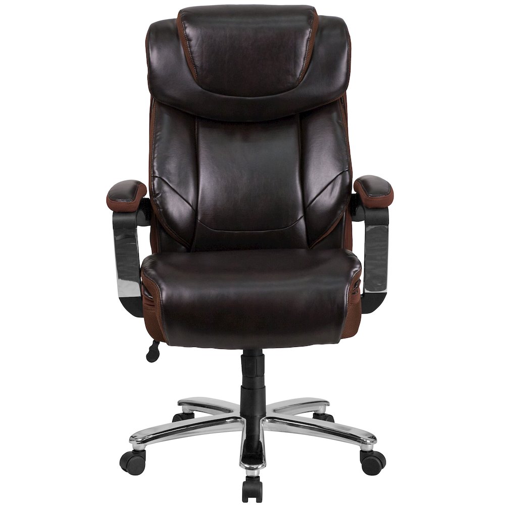 Big & Tall 500 lb. Rated Brown LeatherSoft Executive Swivel Ergonomic Office Chair with Adjustable Headrest. Picture 5