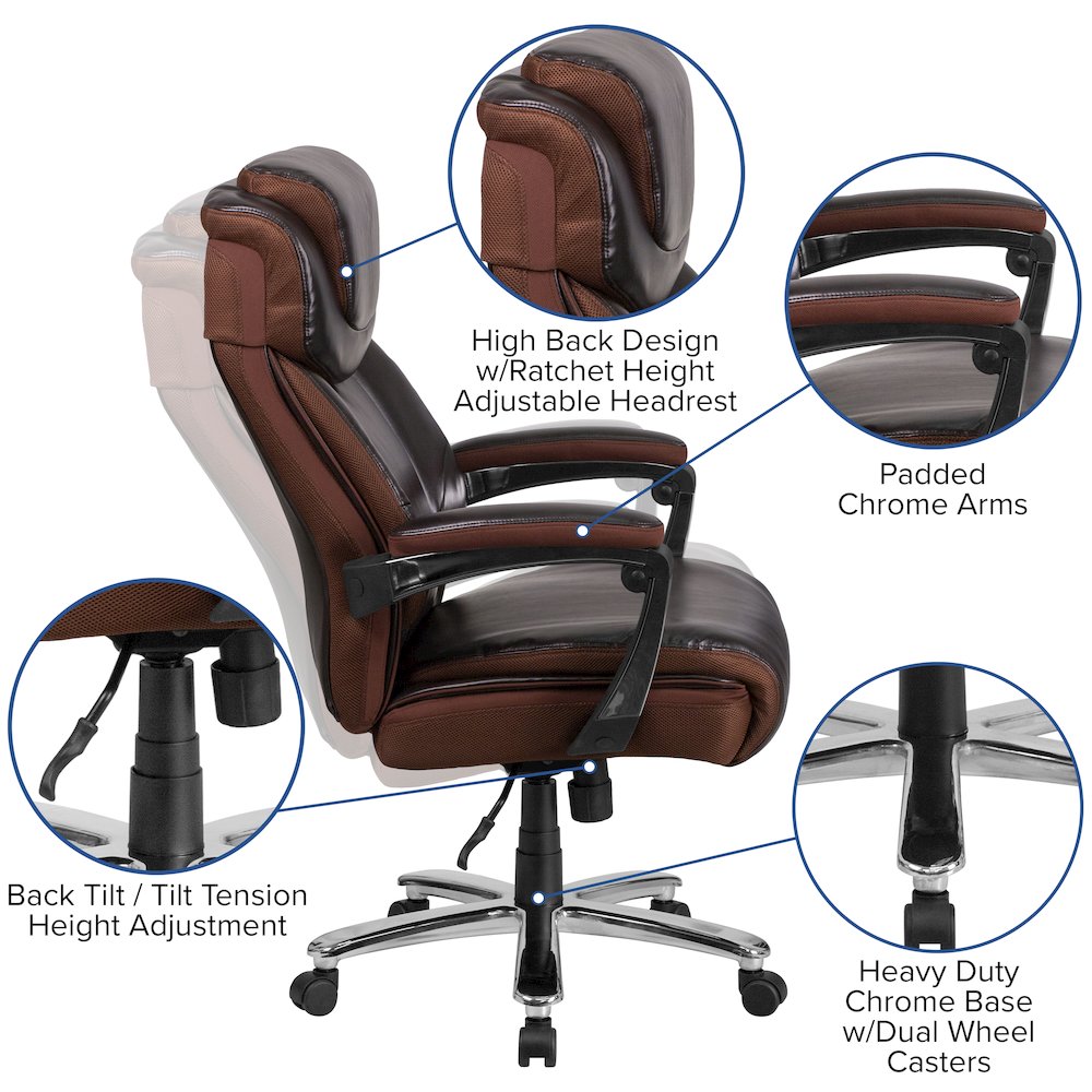 Office Chair | Brown Executive Swivel Office Chair with Headrest and Wheels. Picture 6