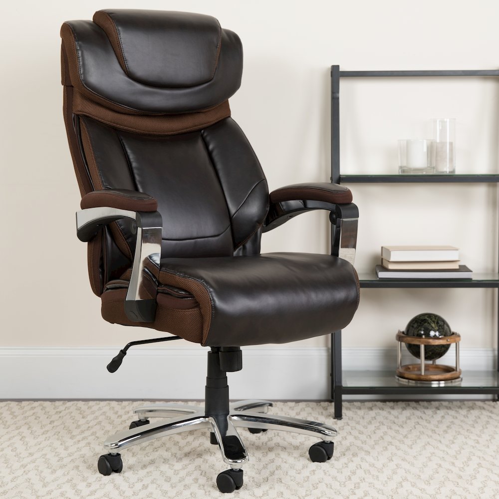 Big & Tall 500 lb. Rated Brown LeatherSoft Executive Swivel Ergonomic Office Chair with Adjustable Headrest. Picture 7