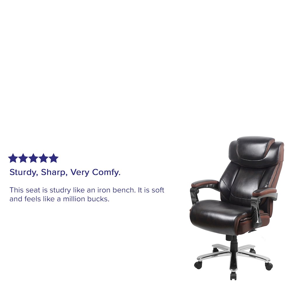 Big & Tall 500 lb. Rated Brown LeatherSoft Executive Swivel Ergonomic Office Chair with Adjustable Headrest. Picture 8
