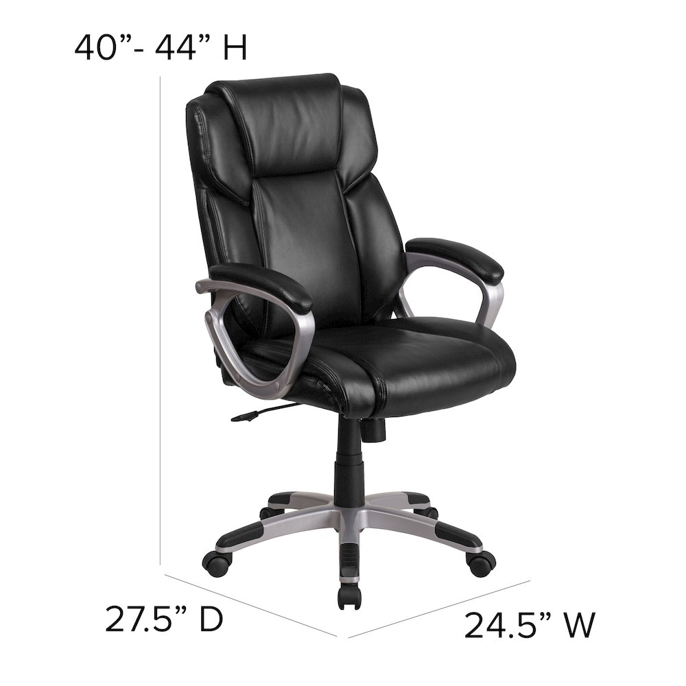 Mid-Back Black LeatherSoft Executive Swivel Office Chair with Padded Arms. Picture 6