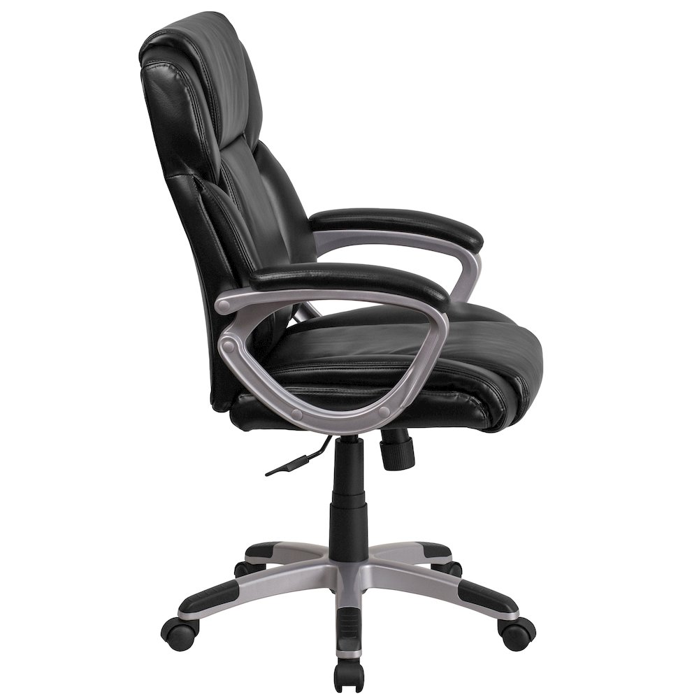 Mid-Back Black LeatherSoft Executive Swivel Office Chair with Padded Arms. Picture 9