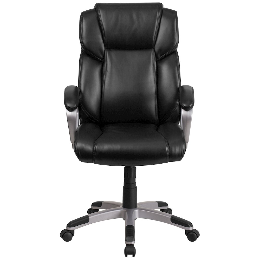 Mid-Back Black LeatherSoft Executive Swivel Office Chair with Padded Arms. Picture 10