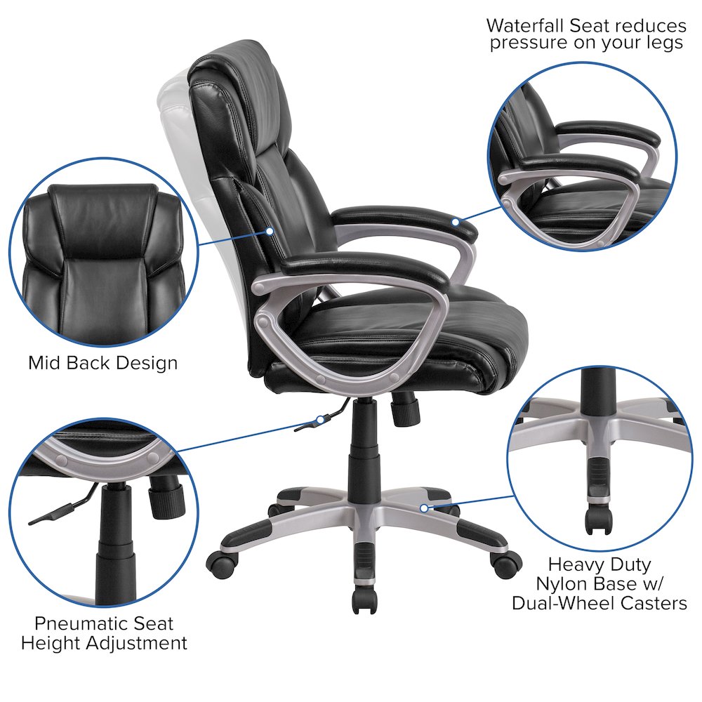 Mid-Back Black LeatherSoft Executive Swivel Office Chair with Padded Arms. Picture 5