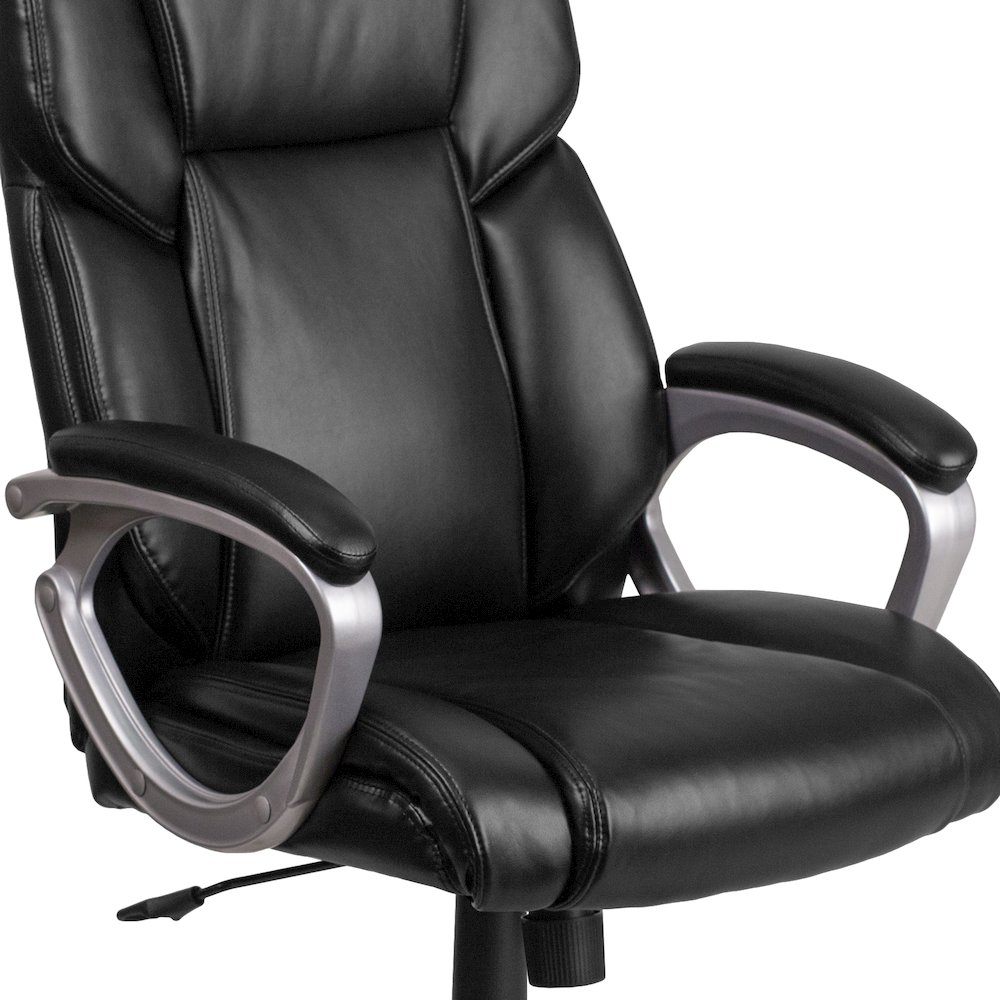 Mid-Back Black LeatherSoft Executive Swivel Office Chair with Padded Arms. Picture 11
