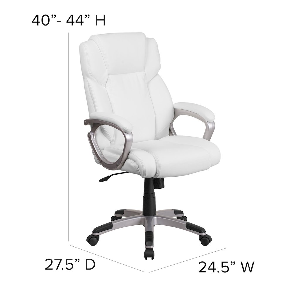 Mid-Back White LeatherSoft Executive Swivel Office Chair with Padded Arms. Picture 6