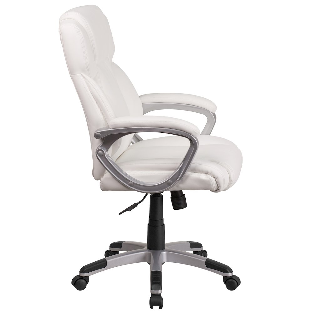 Mid-Back White LeatherSoft Executive Swivel Office Chair with Padded Arms. Picture 9