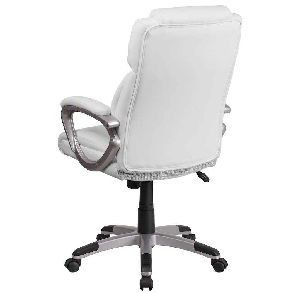 Mid-Back White LeatherSoft Executive Swivel Office Chair with Padded Arms. Picture 7