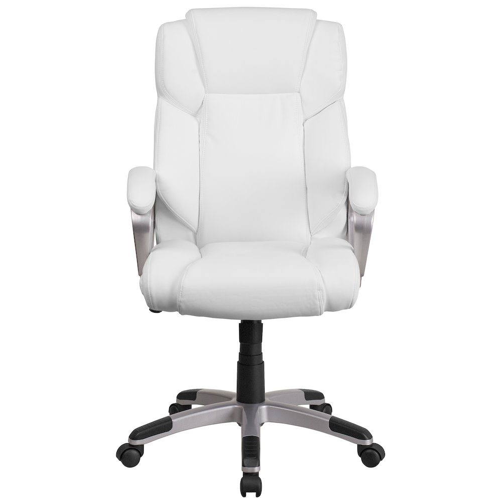 Mid-Back White LeatherSoft Executive Swivel Office Chair with Padded Arms. Picture 10