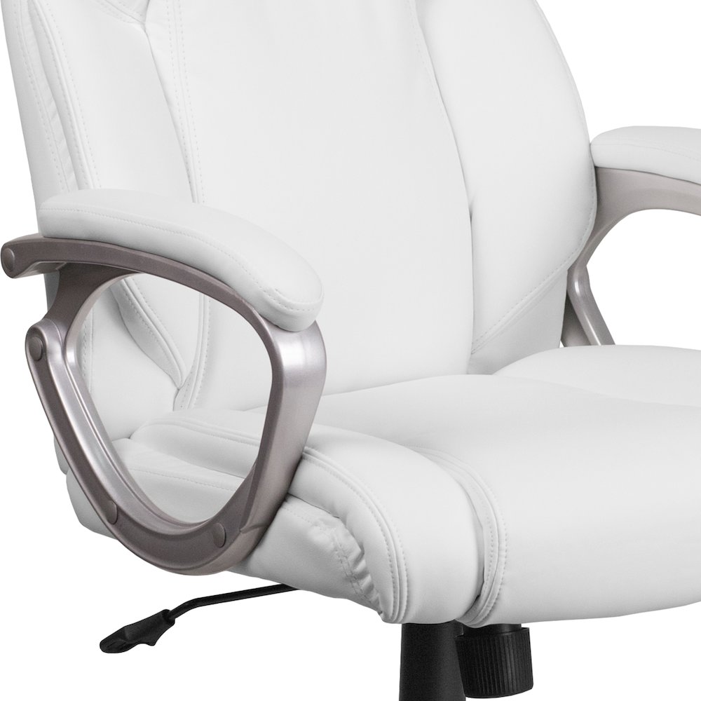 Mid-Back White LeatherSoft Executive Swivel Office Chair with Padded Arms. Picture 11