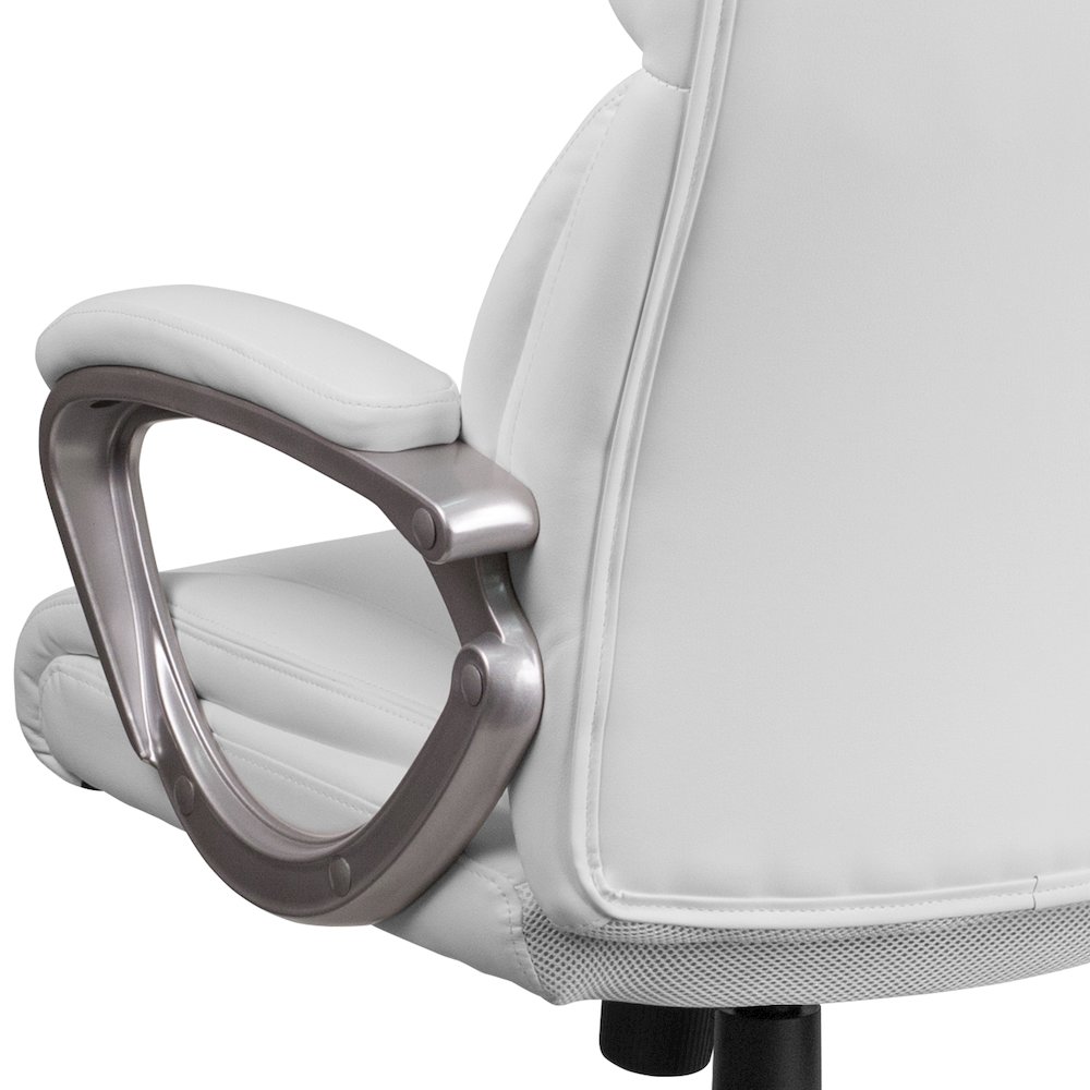 Mid-Back White LeatherSoft Executive Swivel Office Chair with Padded Arms. Picture 8
