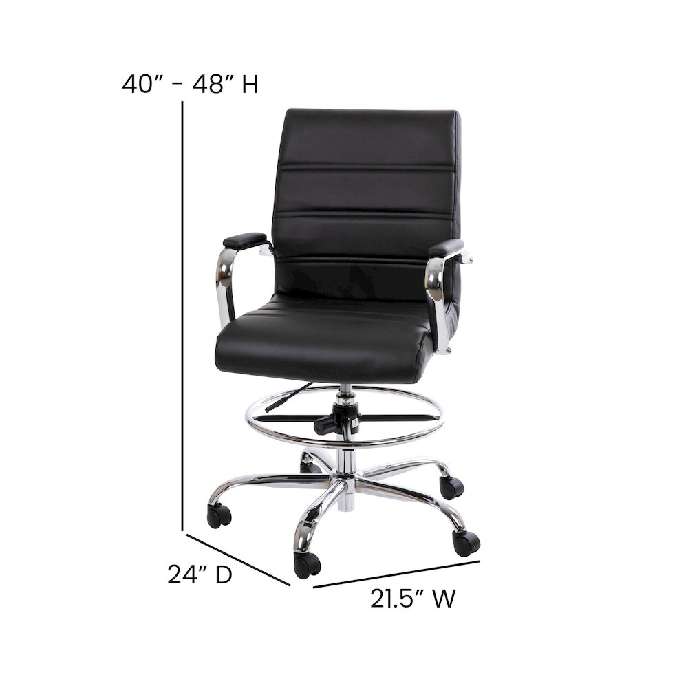Mid-Back Black Drafting Chair with Adjustable Foot Ring and Chrome Base. Picture 5