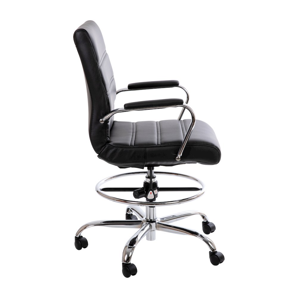 Mid-Back Black Drafting Chair with Adjustable Foot Ring and Chrome Base. Picture 8