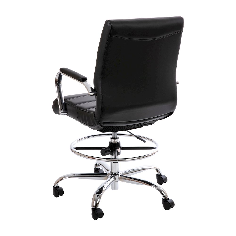 Mid-Back Black Drafting Chair with Adjustable Foot Ring and Chrome Base. Picture 6