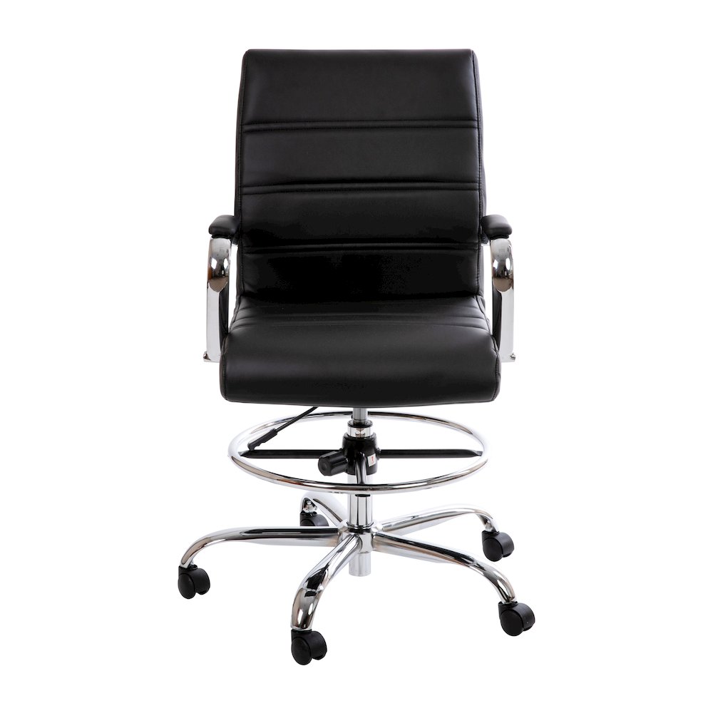 Mid-Back Black Drafting Chair with Adjustable Foot Ring and Chrome Base. Picture 9
