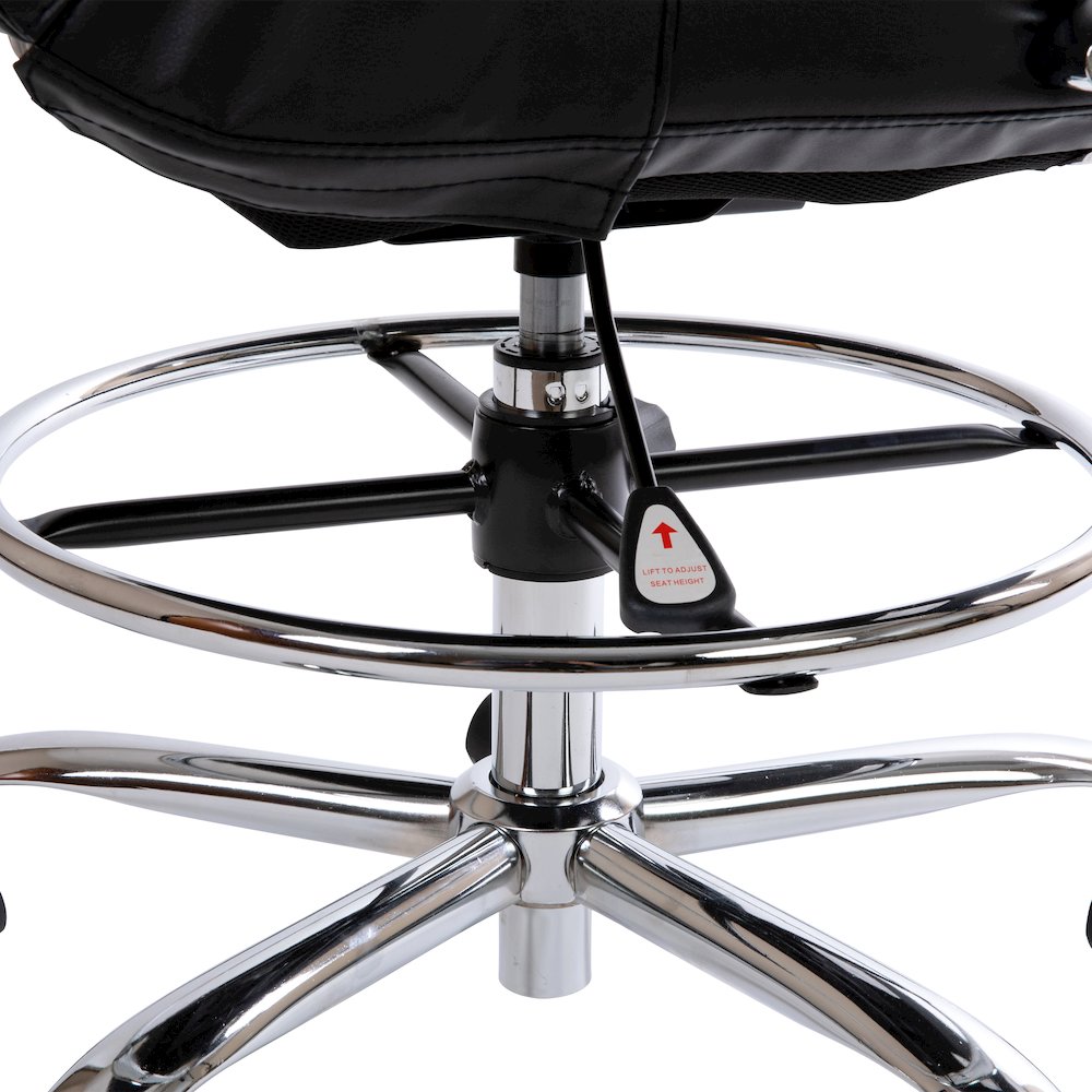 Mid-Back Black Drafting Chair with Adjustable Foot Ring and Chrome Base. Picture 12