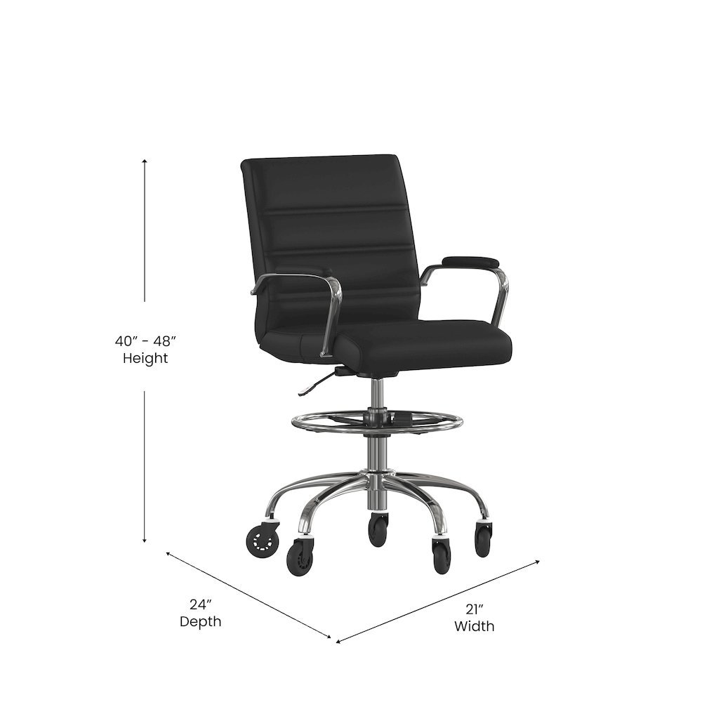 Mid-Back Black Drafting Chair with Adjustable Foot Ring, Chrome Base,. Picture 5