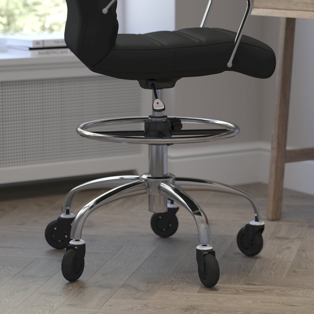Mid-Back Black Drafting Chair with Adjustable Foot Ring, Chrome Base,. Picture 6