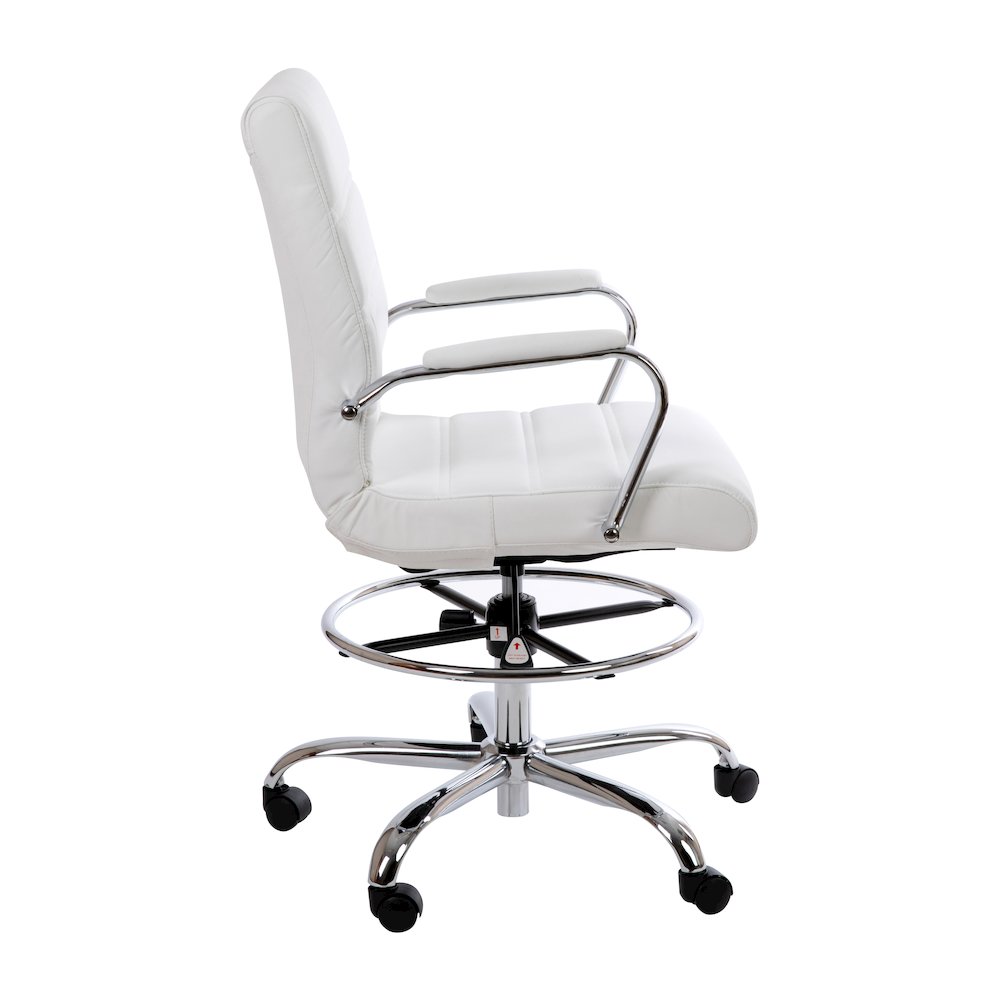 Mid-Back White Drafting Chair with Adjustable Foot Ring and Chrome Base. Picture 8