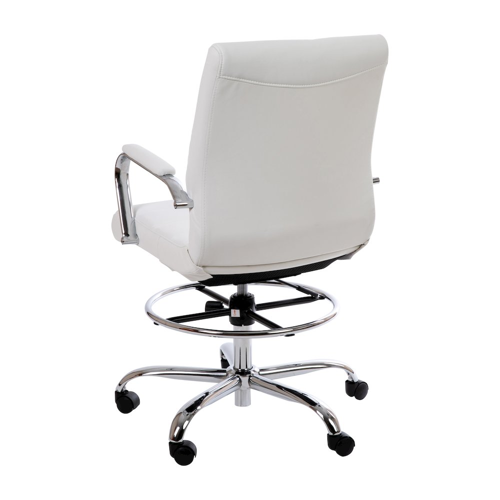 Mid-Back White Drafting Chair with Adjustable Foot Ring and Chrome Base. Picture 6