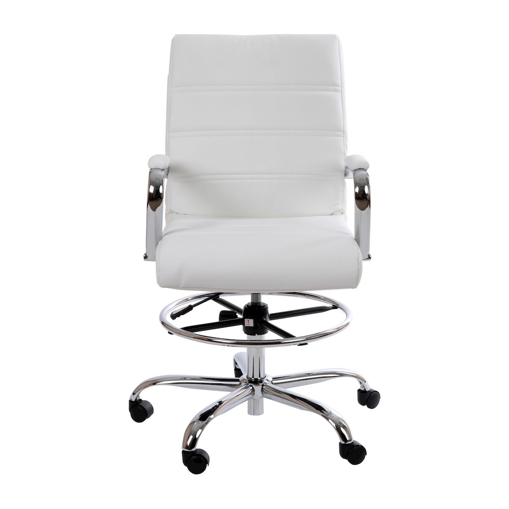 Mid-Back White Drafting Chair with Adjustable Foot Ring and Chrome Base. Picture 9
