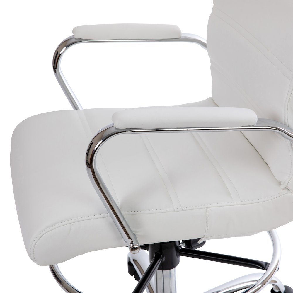 Mid-Back White Drafting Chair with Adjustable Foot Ring and Chrome Base. Picture 7