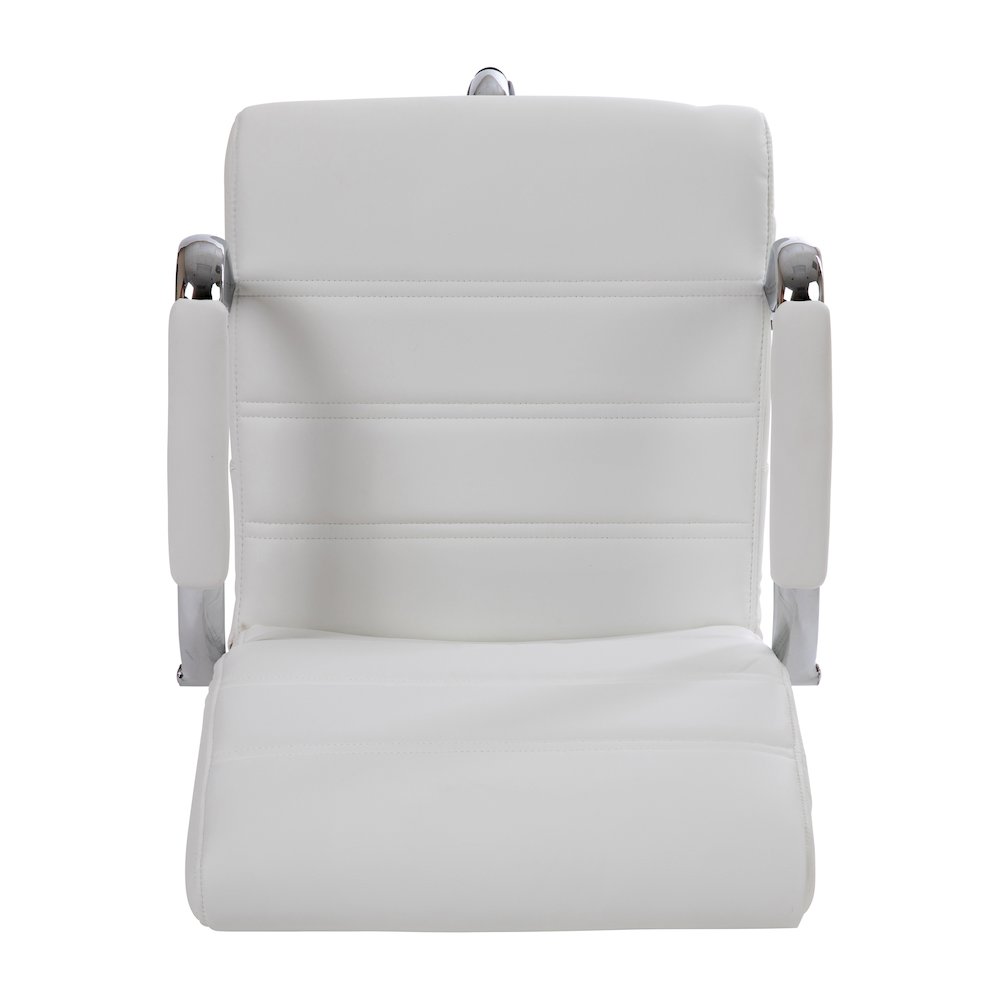 Mid-Back White Drafting Chair with Adjustable Foot Ring and Chrome Base. Picture 10