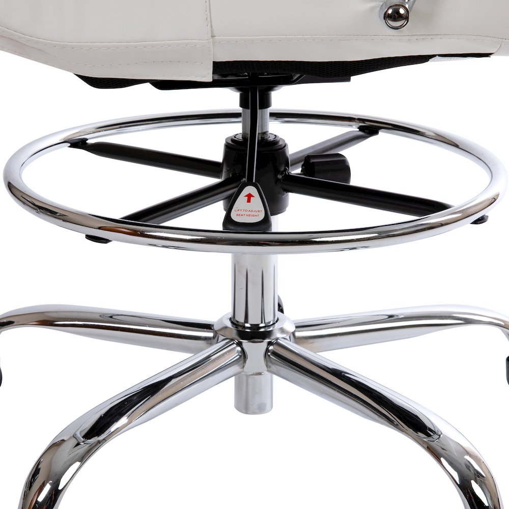 Mid-Back White Drafting Chair with Adjustable Foot Ring and Chrome Base. Picture 12