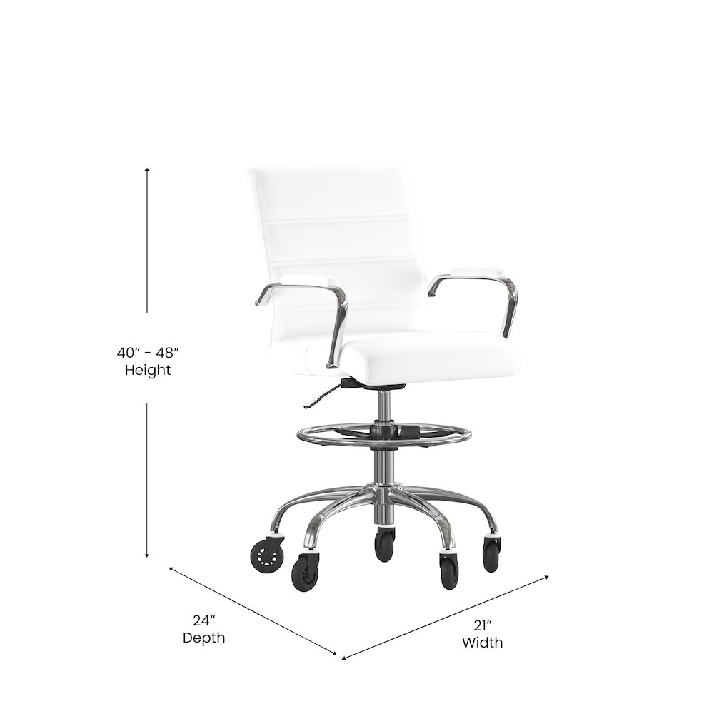 Mid-Back White Drafting Chair with Adjustable Foot Ring, Chrome Base,. Picture 5