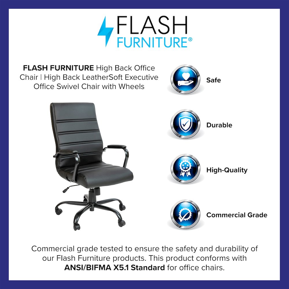 High Back Black Executive Swivel Office Chair with Black Frame and Arms. Picture 4