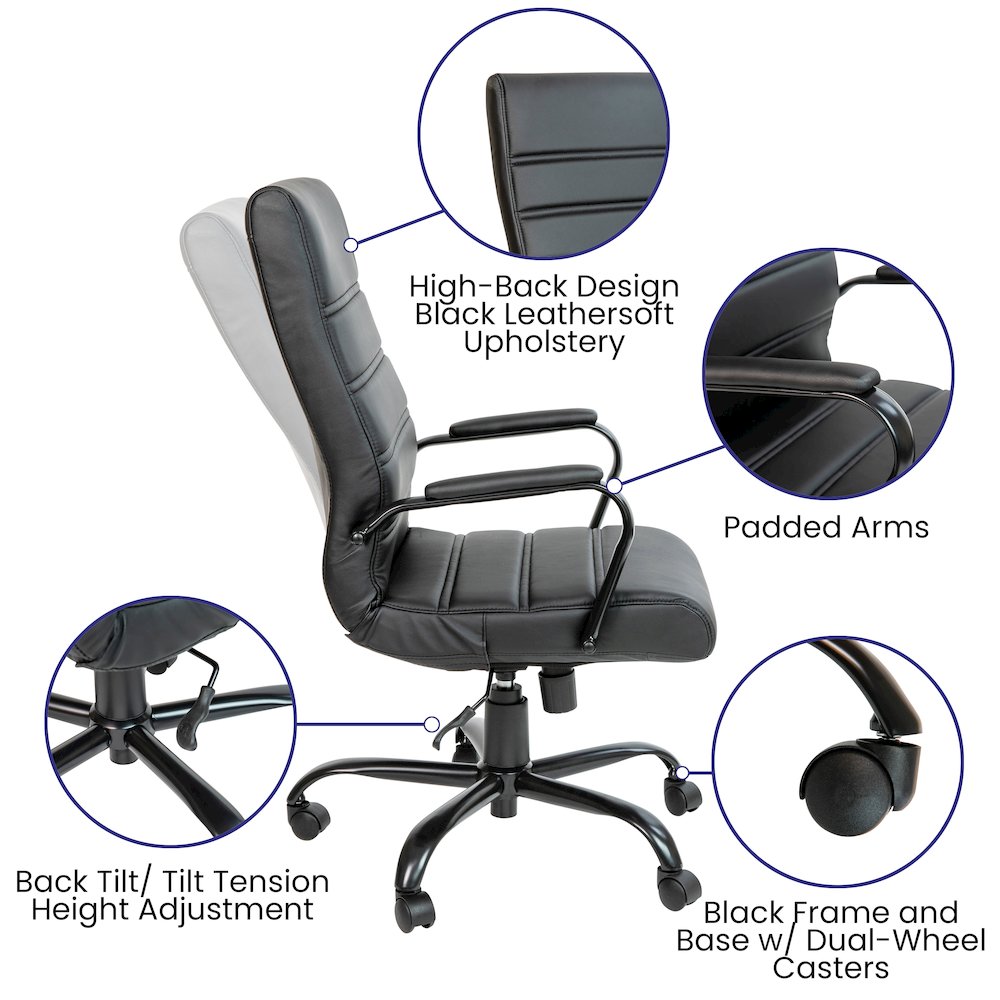 High Back Black Executive Swivel Office Chair with Black Frame and Arms. Picture 6