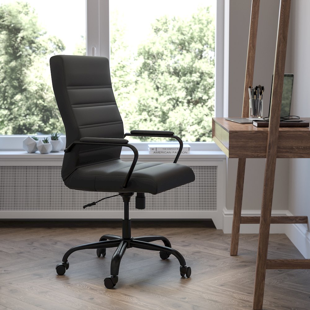 High Back Black Executive Swivel Office Chair with Black Frame and Arms. Picture 2