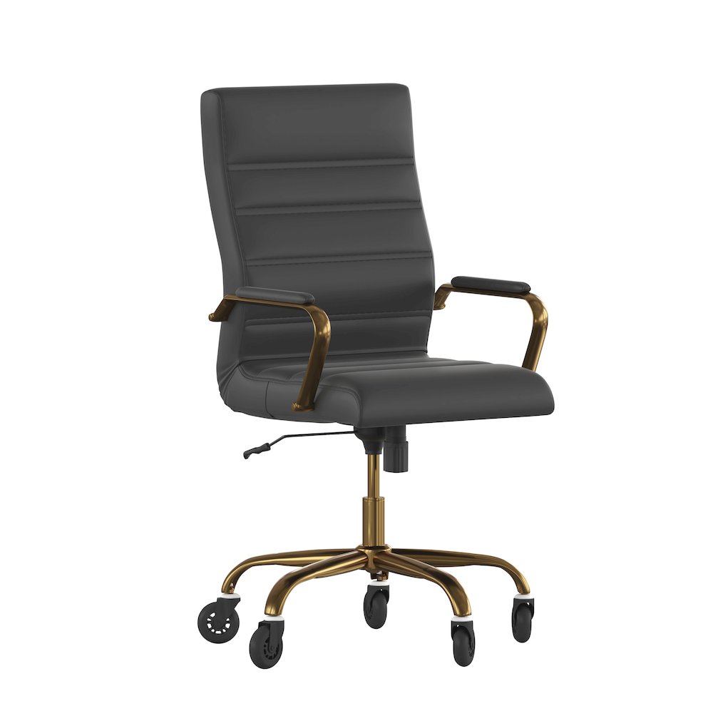 High Back Black Executive Swivel Office Chair with Gold Frame, Arms,. Picture 1