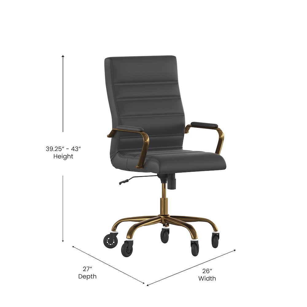 High Back Black Executive Swivel Office Chair with Gold Frame, Arms,. Picture 5