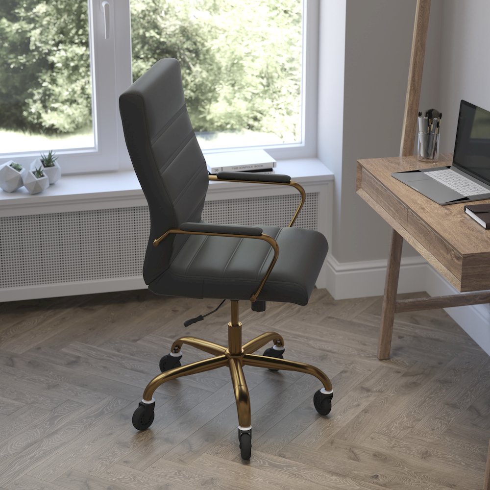 High Back Black Executive Swivel Office Chair with Gold Frame, Arms,. Picture 6