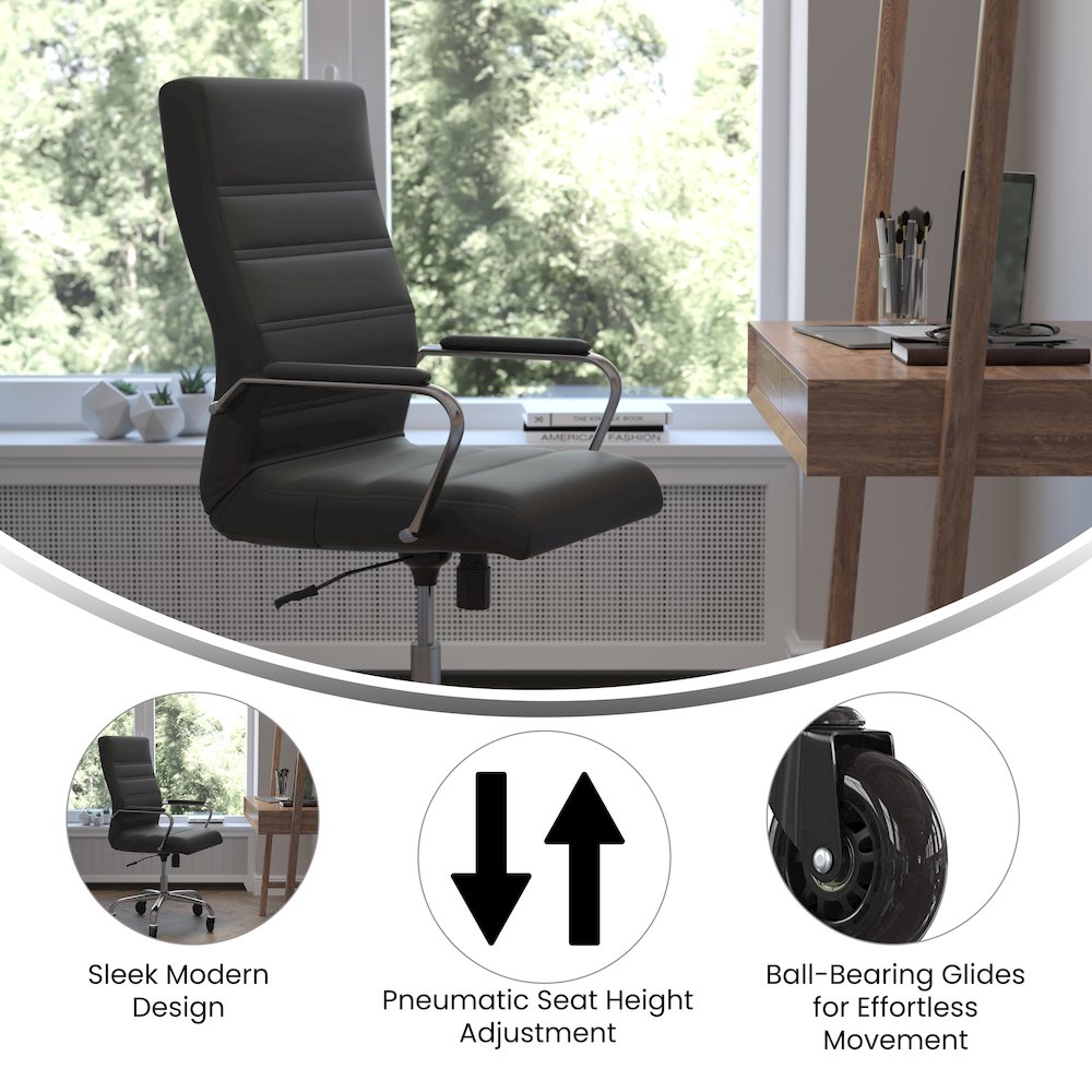 High Back Black Executive Swivel Office Chair with Chrome Frame, Arms,. Picture 4